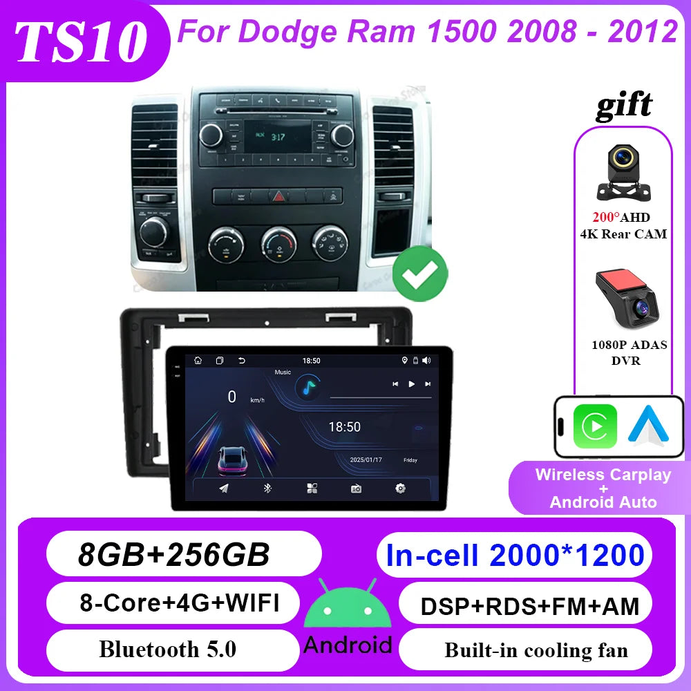 Android 16 Car Stereo for Dodge Ram 1500 2008-2012 - CarPlay & GPS Navigation