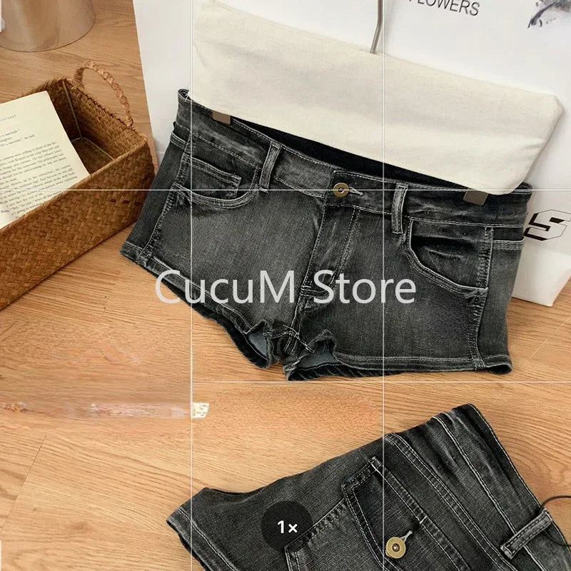 Women's Y2K Gyaru Harajuku Low Rise Denim Hot Pants – Vintage 2000s Jean Shorts Streetwear