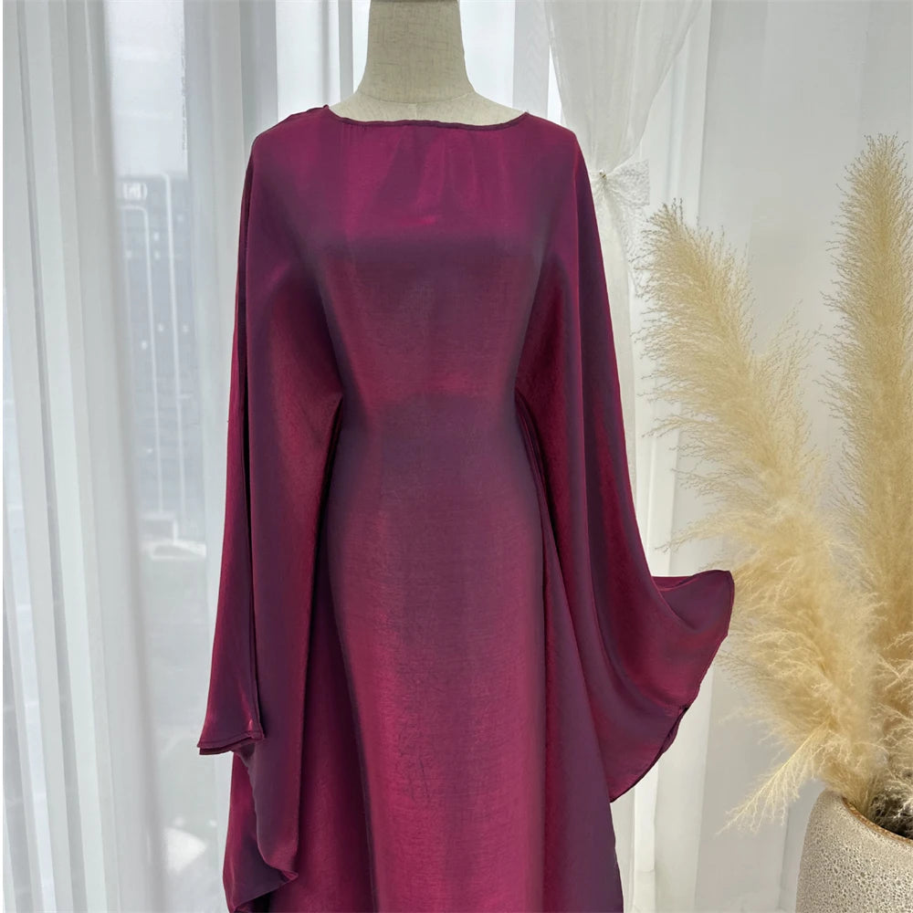 Shimmer Batwing Satin Abaya – Luxury Muslim Kaftan Dress for Eid & Ramadan