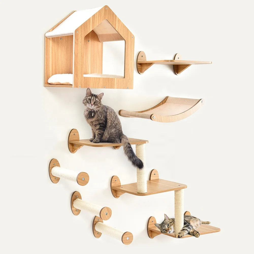 Wall-Mounted Cat Climbing Ladder - Cat Shelf Rails