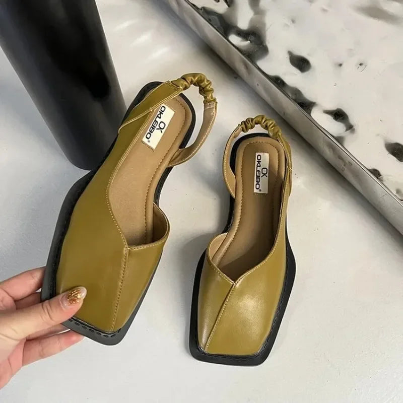 Elastic-Band Square-Toe Flat Sandals for Women — Comfortable Summer Slingback Shoes