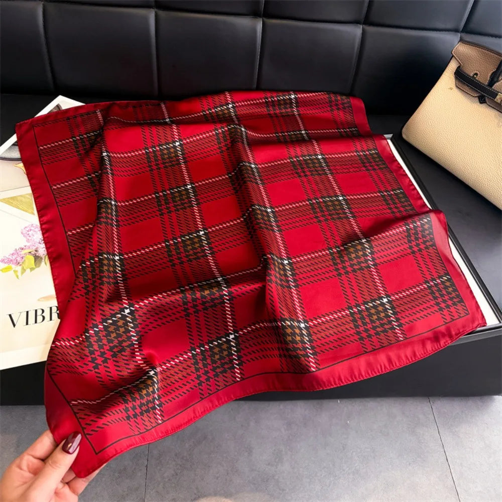Women's Plaid Print Square Scarf - Silky Neckerchief & Hairband - photo 7