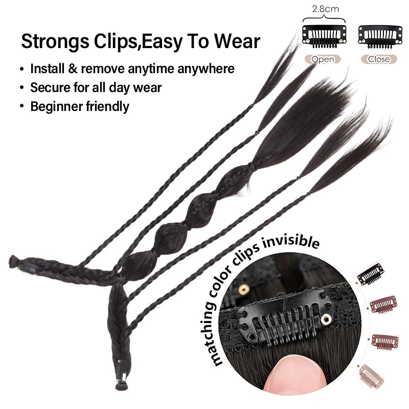 Elf Style Half Head Braided Hair Extensions with BB Clips, Synthetic Fiber Fake Hair for Women, Easy Back of Head Styling