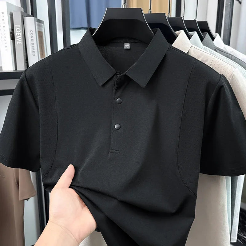 Men's Mesh-Spliced Polo - Breathable Short Sleeve, Casual Lapel