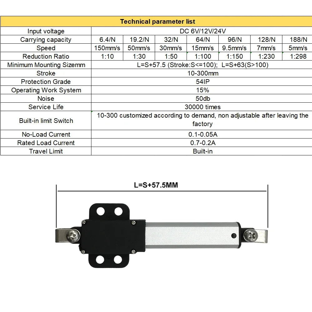 Micro Linear Actuator Mini Electric Cylinder Push Rod DC12V 64/96/188N 50/100/150/200mm Stroke Reciprocating Motor for DIY Toy
