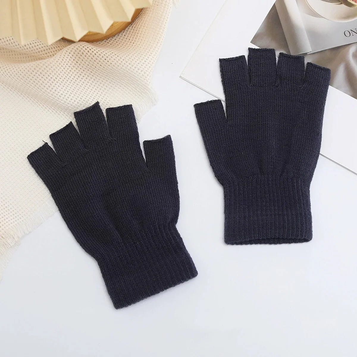 Knit Half Finger Gloves - Stretchy Fingerless Mittens, 1 Pair - photo 6