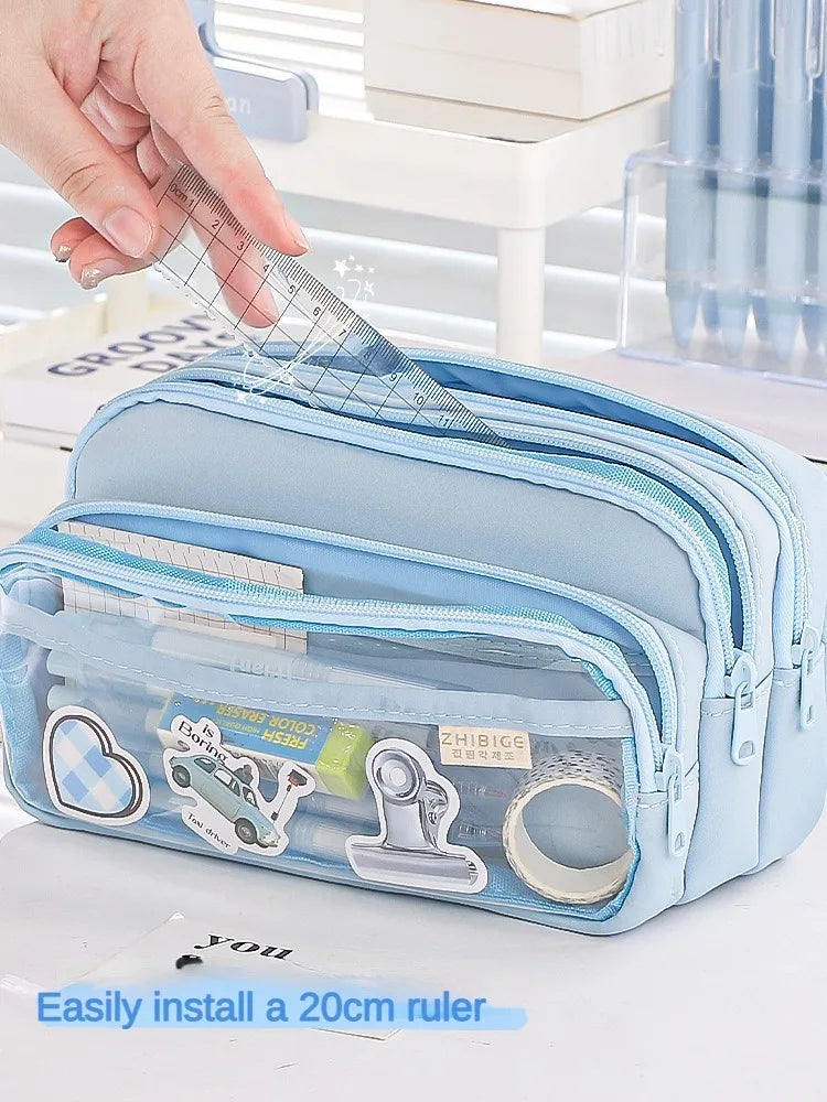 Clear Transparent Pencil Case, Large Capacity Multifunctional Stationery Storage Bag for School Students, Durable & Convenient