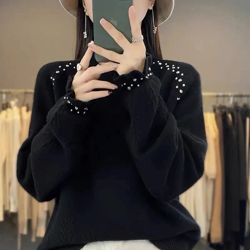 Women's Loose Turtleneck Sweater - Short Knitted Pullover Top - photo 7
