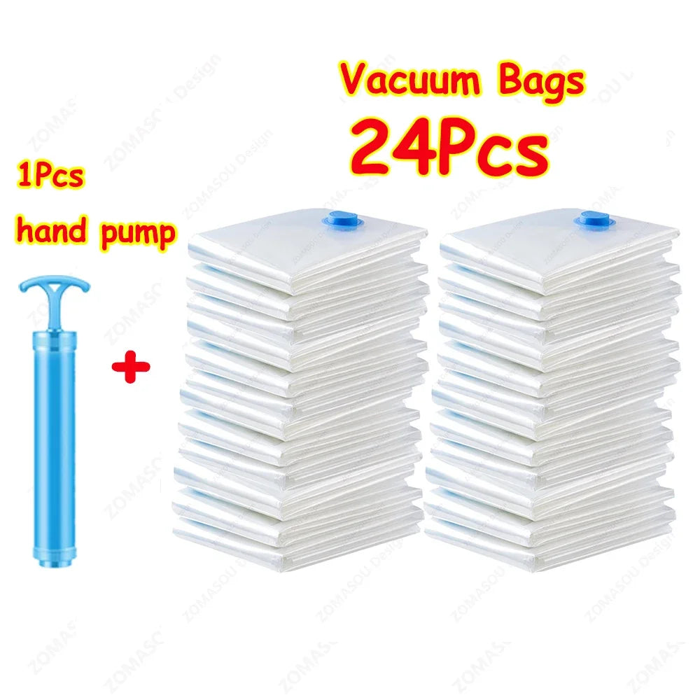 1-24Pcs Reusable Vacuum Storage Bags Vacuum Seal Bag Folding Compressed Organizer Bag Space Saving Bags For Clothes Bedding