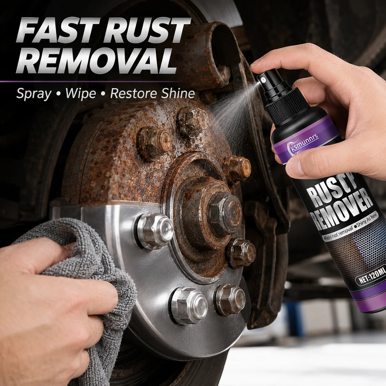 Car Rust Remover Spray for Metal Parts, Fast Rust Cleaner for Auto Body, Wheels, Tools and Chrome Surface Care