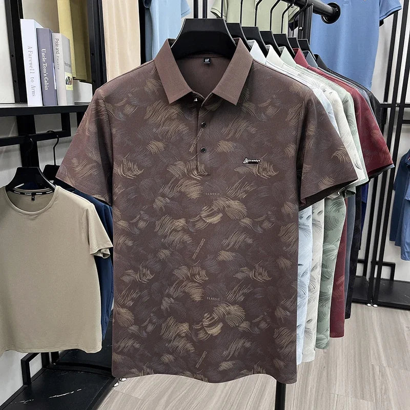 Men's Printed Lapel Polo - Wrinkle-Resistant, Outdoor & Training