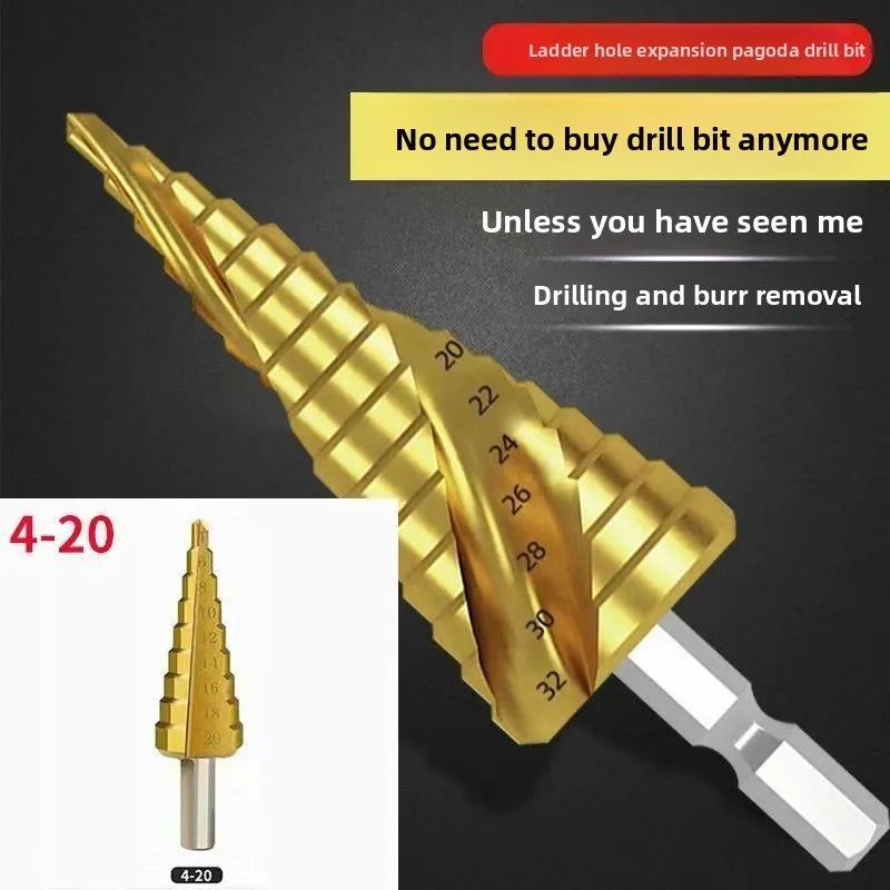 HSS Step Drill Bit Set, Hex Titanium Cone Hole Cutter 4-32mm