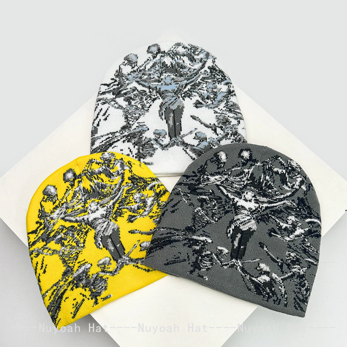 Angel Skull Jacquard Beanie, Unisex Knit Hat
