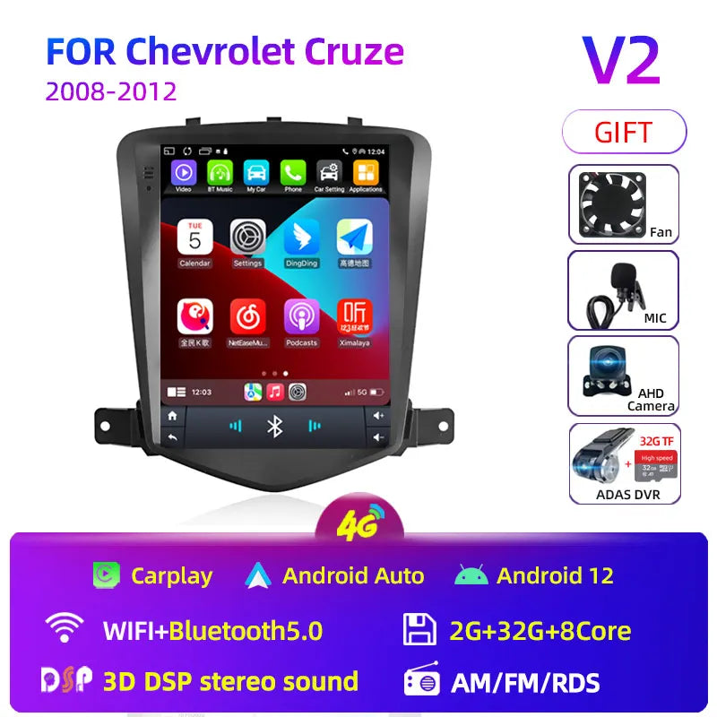 Car Stereo with Apple CarPlay & Android Auto, Compatible with Chevrolet Cruze (2008-2012)