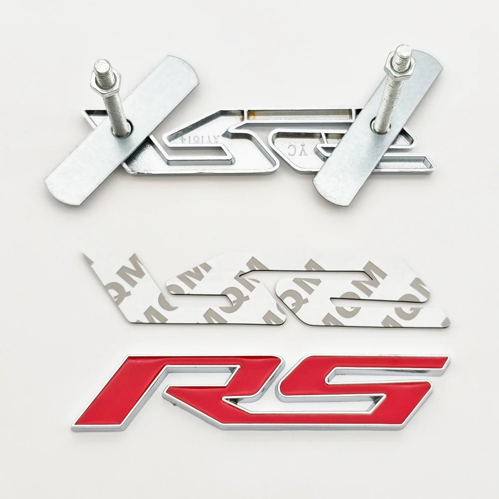 3D Metal RS logo Car Sticker Front Grill Emblem Trunk Badge Decals For Chevrolet Blazer Aveo Trax Cruze Sonic Onix Accessories