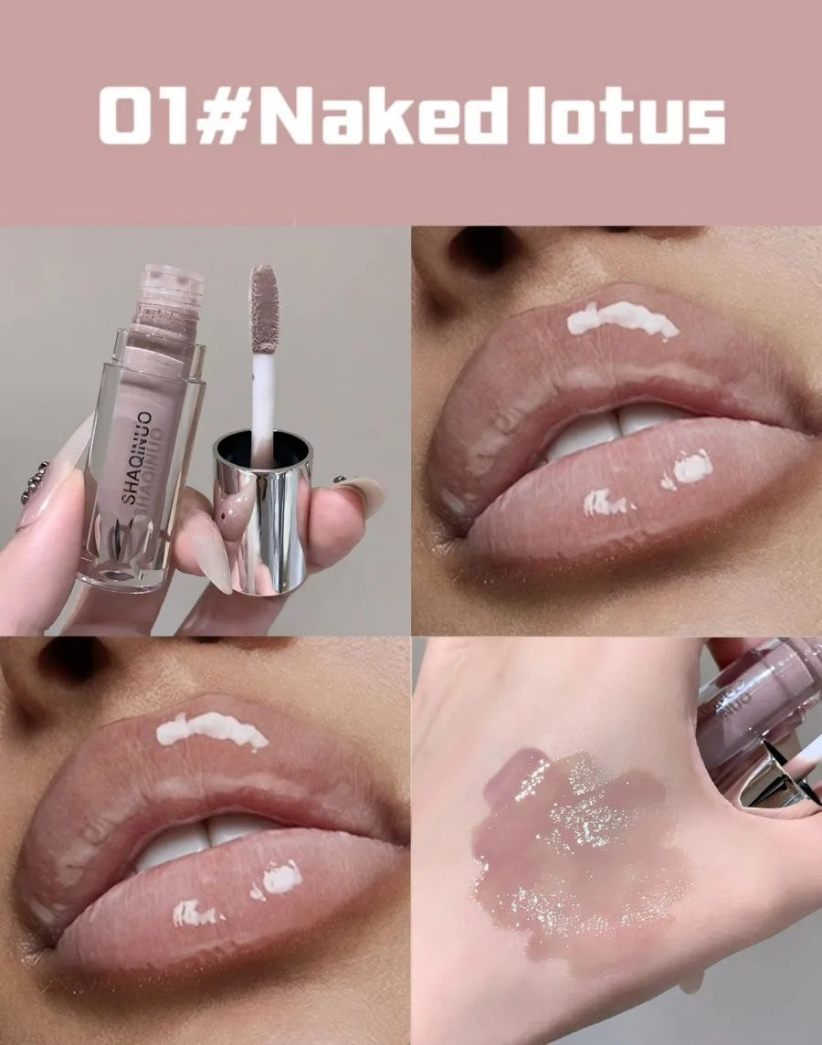 SHAQINUO Water Light Mirror Lip Gloss Lasting Moisturizing Cool Black Silver Gray Pearlescent Fine Sparkling Lipstick Lip Oil