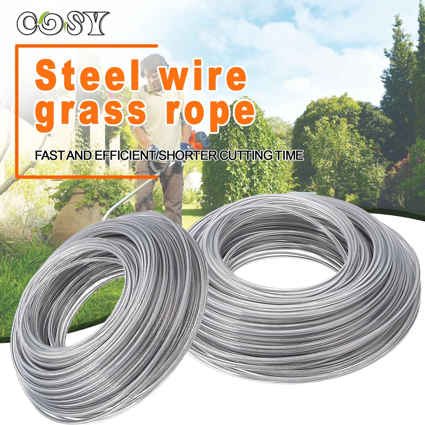 2.0/2.4/2.7/3.0/4.0mm*5/10/15m Grass Trimmer Line Steel Strimmer Line Spiral Brush Cutter Rope Mower Accessories Garden Tool