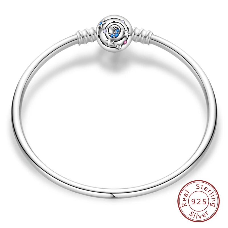 925 Sterling Silver Charm Bracelet – Star Moon Sun Four Leaf Clover Zircon | DIY Birthday Gift for Women (17-20cm)