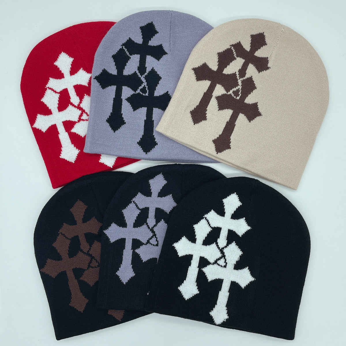 Cross Jacquard Knit Beanie, Hip Hop Hat