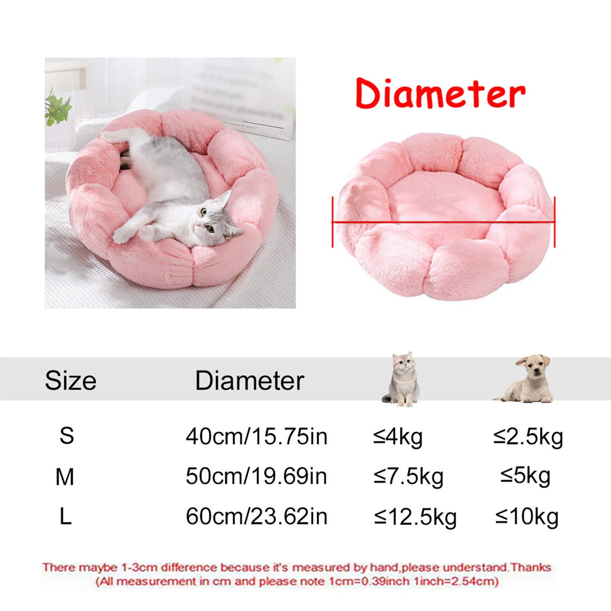 Round Plush Dog Bed - Warm Tie-Dye Nest Bed, 70-90cm - photo 18