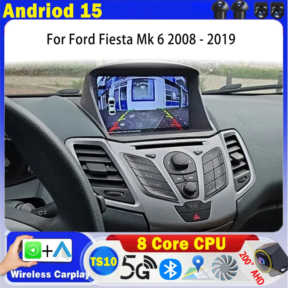 Car Stereo with Apple CarPlay & Android Auto, Compatible with Ford Fiesta Mk6 (2008-2019)