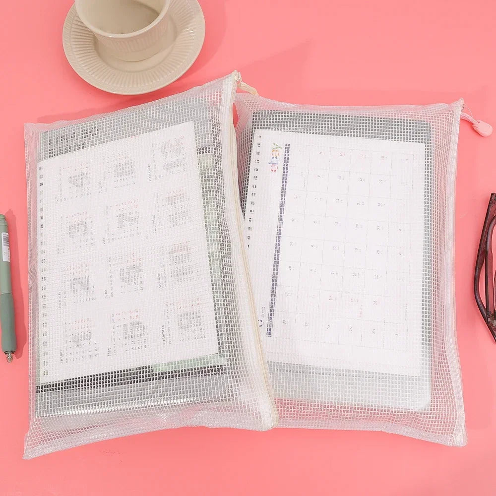 1-10Pcs A4 Mesh Zipper Pouch Bags Thicken Document Bag Waterproof Zip File Folders For School Office Travel Organizing Storage
