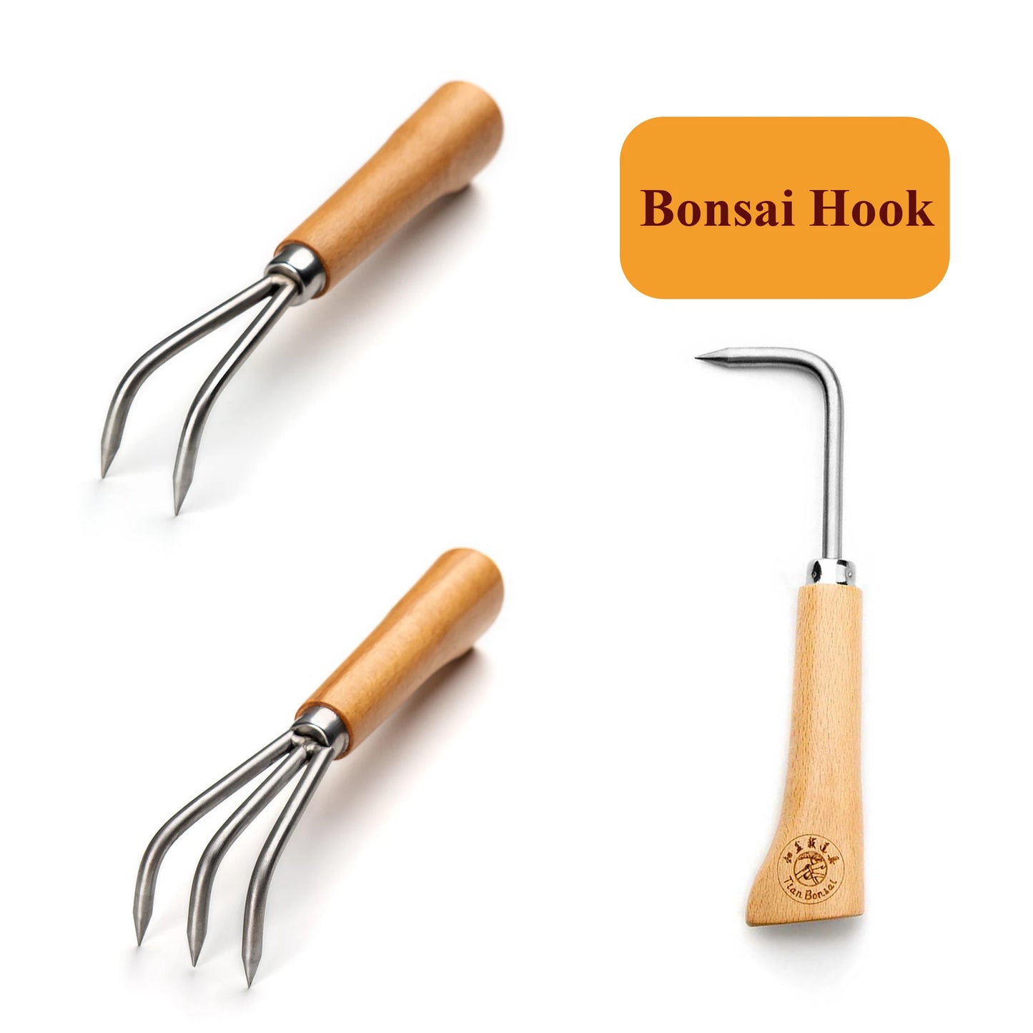 Bonsai Root Hook Tool - 23cm Alloy Steel with Wooden Handle