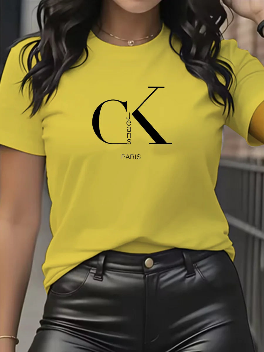 Summer luxury brand fashion cartoon letter print crew collar clothing short sleeve T-shirt  trend women's summer Y2K top