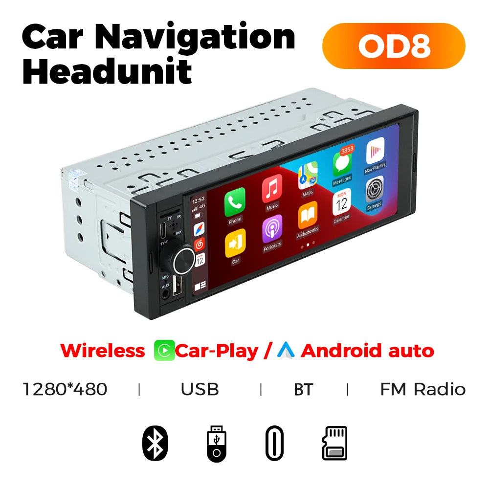 NaviFly 6.86" 1-DIN Car Stereo — Wireless CarPlay, Android Auto, MP5 Player, FM Radio
