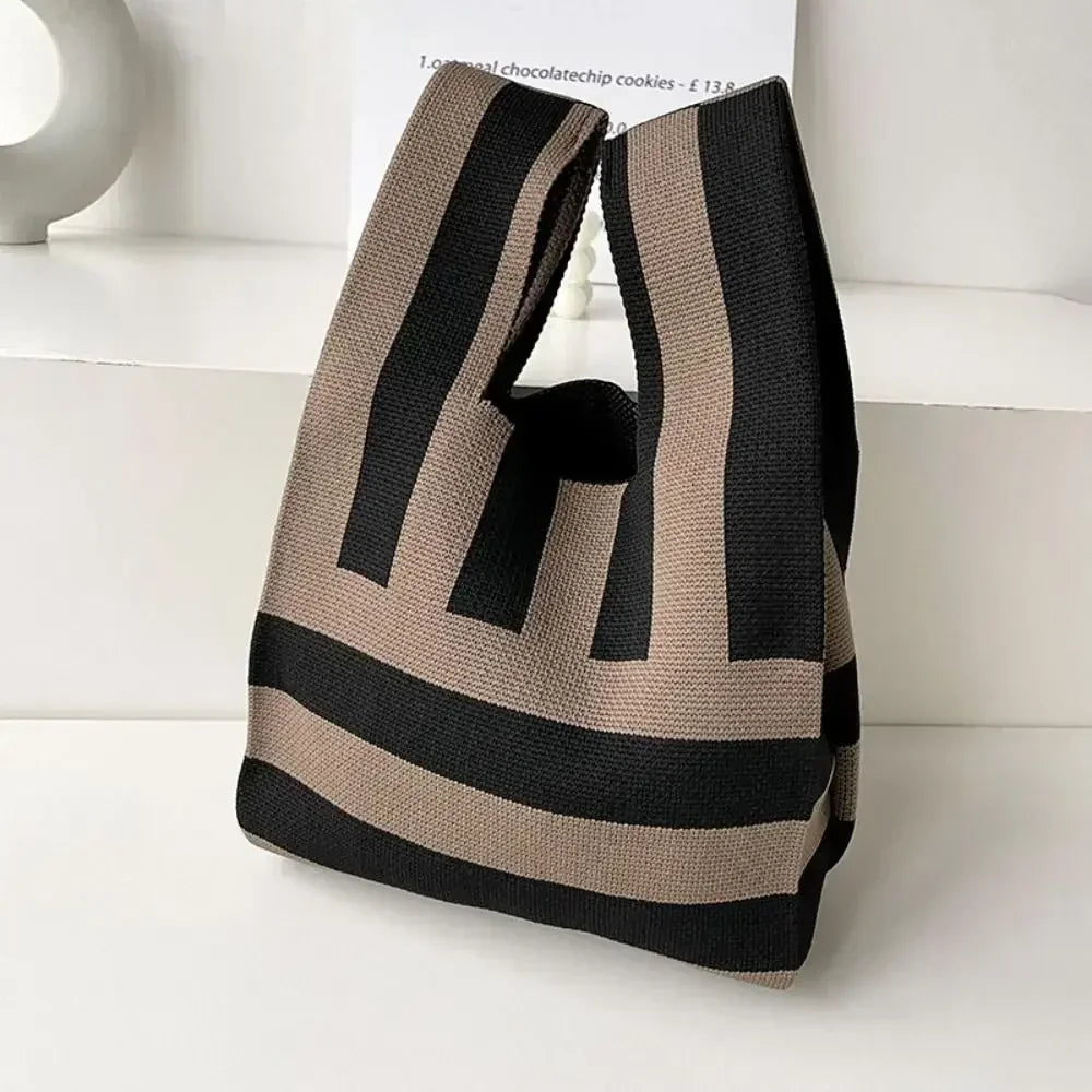 Cat Knit Handbag Fashion Knit Handmade Shopping Bags High-capacity Knot Wrist Bag Girls