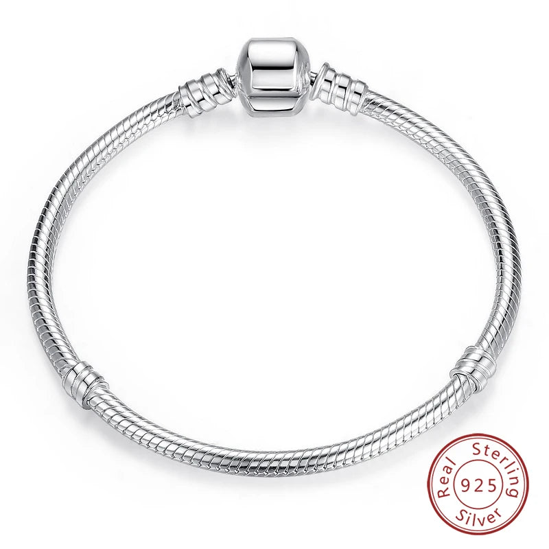 925 Sterling Silver Charm Bracelet – Star Moon Sun Four Leaf Clover Zircon | DIY Birthday Gift for Women (17-20cm)