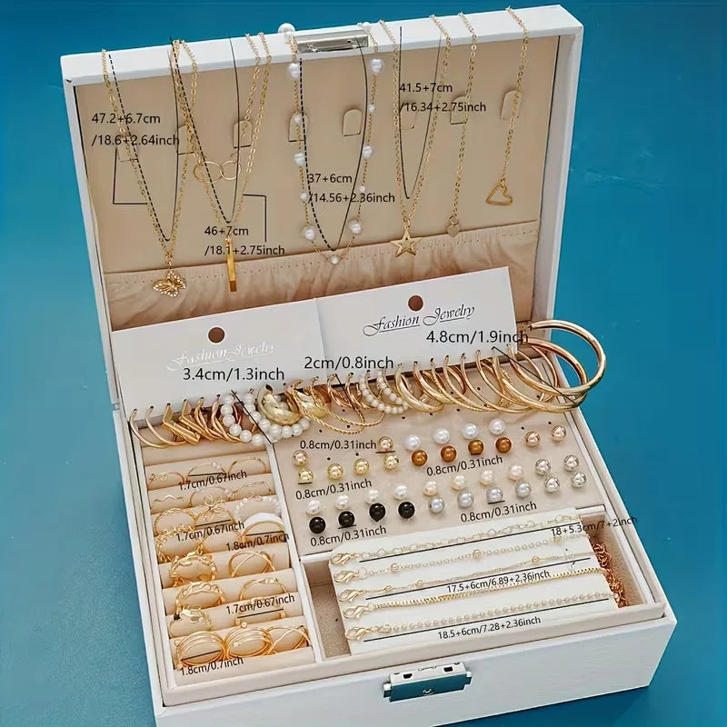 86-Piece Boho Jewelry Set – Pearl Earrings, Rings & More