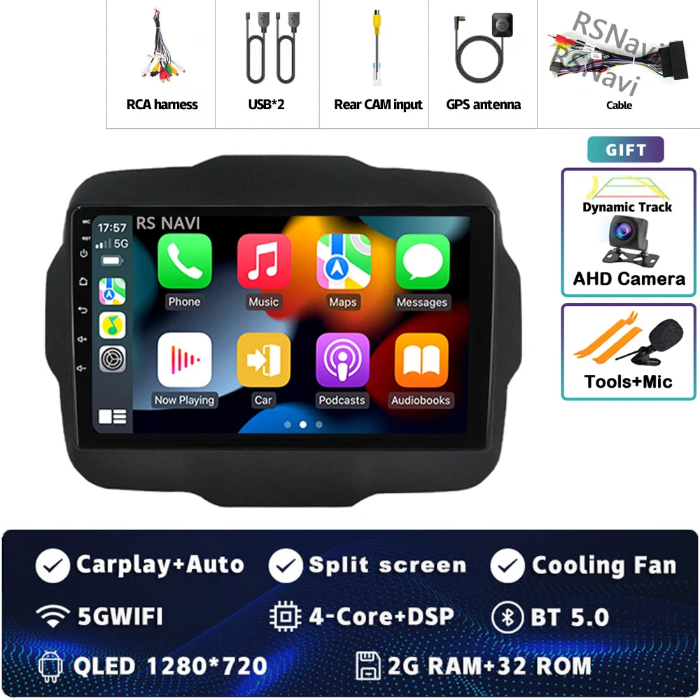 Android 16 For Jeep Renegade 2016 - 2020 2K QLED Android Car Radio Multimedia Video Player GPS AI Voice CarPlay 4G Stereo