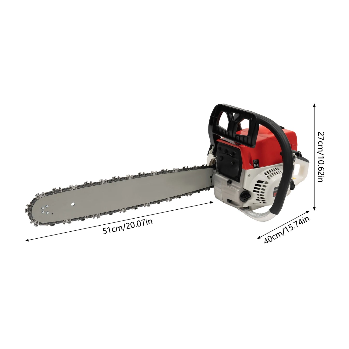 52cc Gasoline Chainsaw — 20" Bar, 7500 RPM Heavy-Duty Saw with Tool Bag