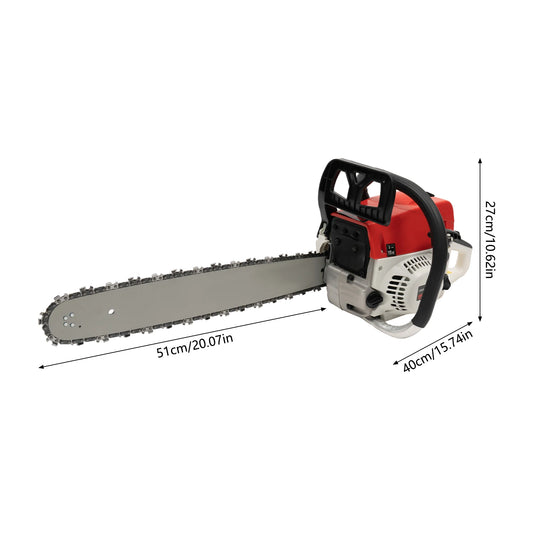 52cc Gasoline Chainsaw — 20" Bar, 7500 RPM Heavy-Duty Saw with Tool Bag