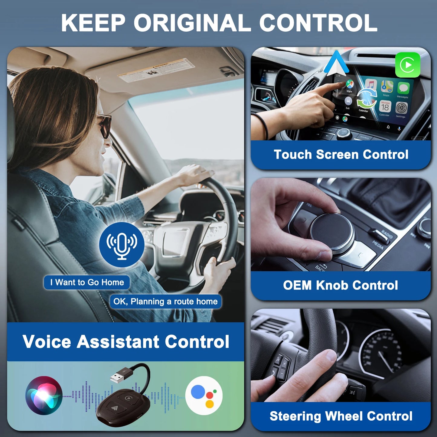 Wireless Android Auto & CarPlay 5.8 GHz Adapter for OEM Wired CarPlay & Android Auto Cars Convert Wired to Wireless