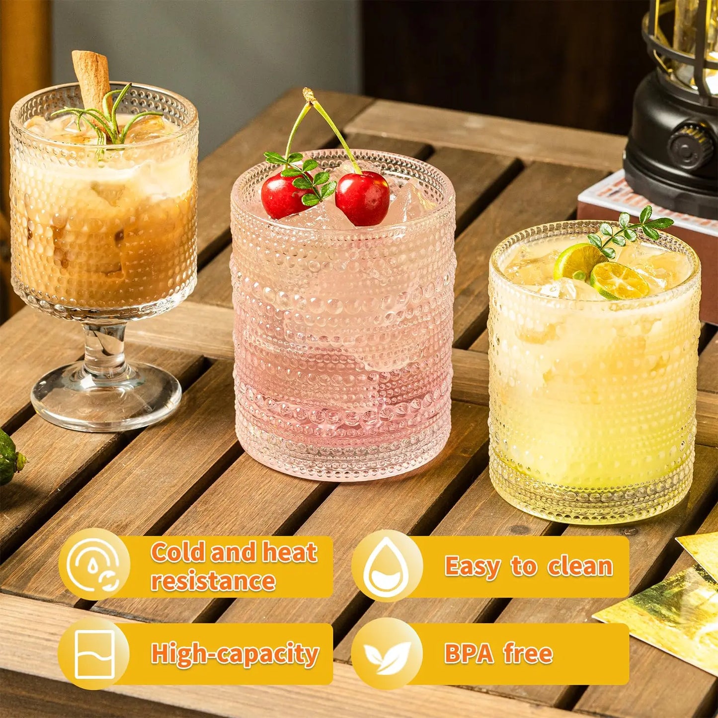 4PCS 250ML Hobnail Iced Beverage Goblets Vintage Drinking Glass Cup Wine Soda Juice Glassware set for Parties Bars
