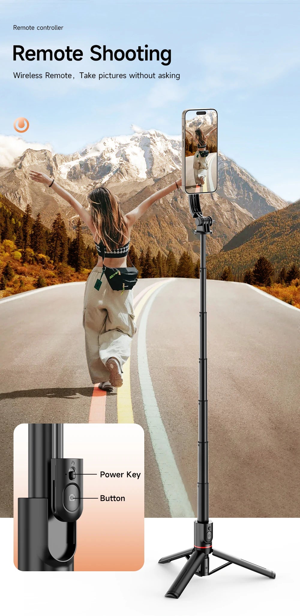 KEELEAD Magnetic Selfie Stick with Bluetooth Remote Magsafe Cellphone Tripod Stand for iPhone 14 13 12 Pro Max Vertical Shooting