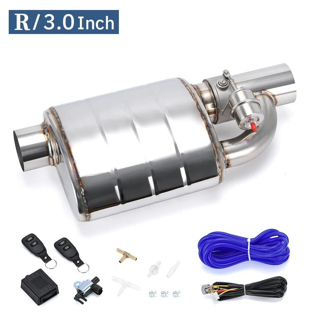 Stainless Steel 2.5" 3" 3.5" IN/OUT Tip On Single Exhaust Muffler Dump Valve Exhaust Cutout with Wireless Remote Controller Set