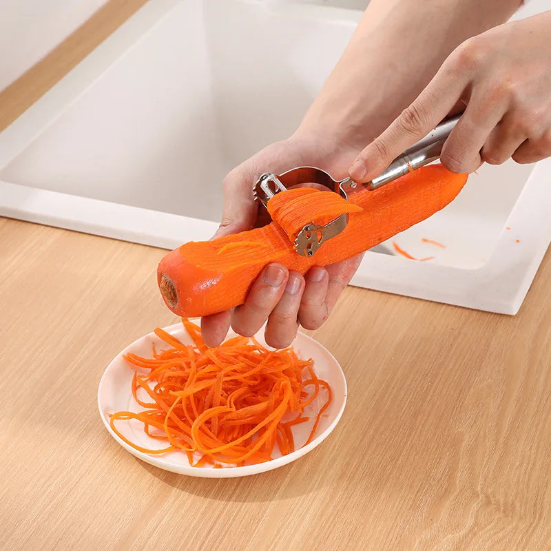 3-in-1 Stainless Steel Peeler Set - Vegetable Peeler, Julienne Slicer, Grater for Kitchen, Dishwasher Safe (Silver)