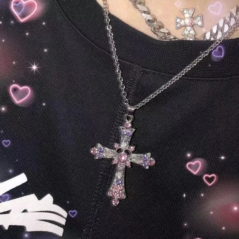 Crystal Zircon Cross Pendant Necklace for Women - Dainty Layering Chain