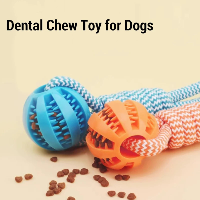 Cotton Rope & Rubber Treat Ball - Puppy Teething Toy