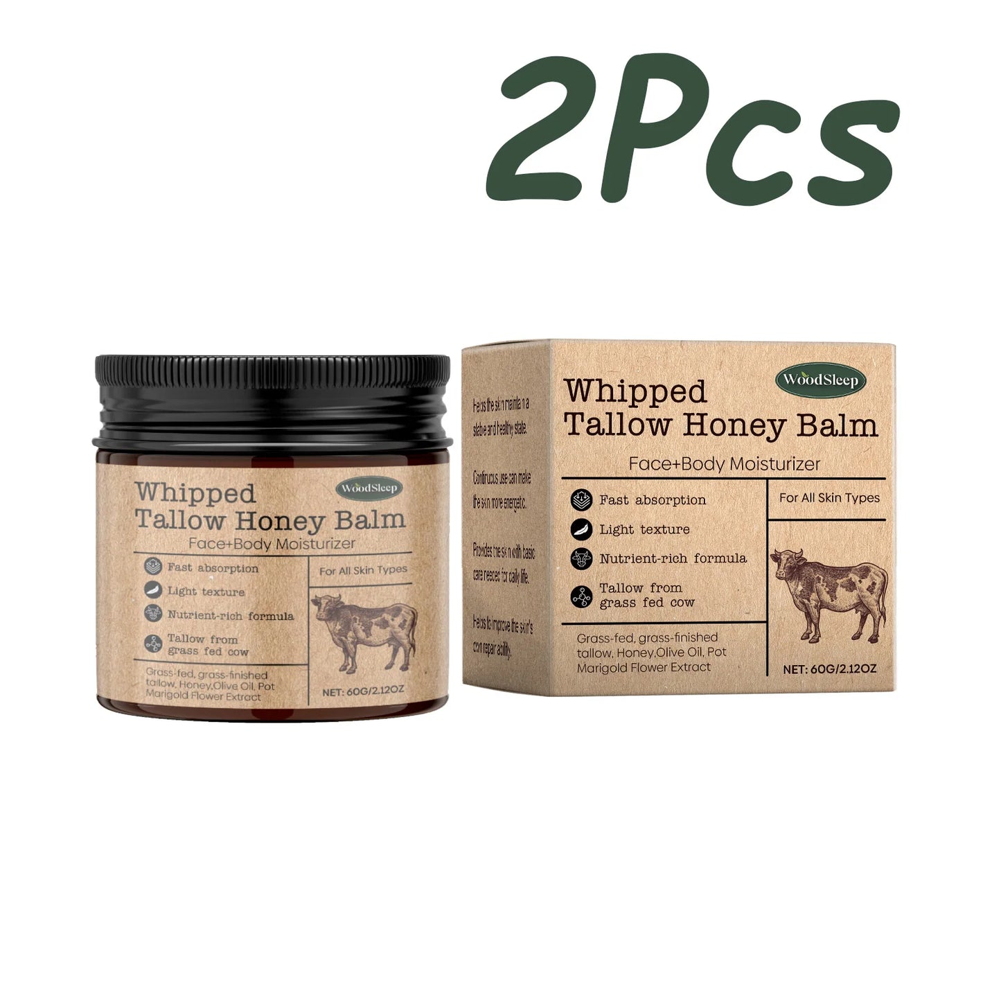 Whipped Beef Tallow Honey Balm - Brightening Grass-Fed Face & Body Cream