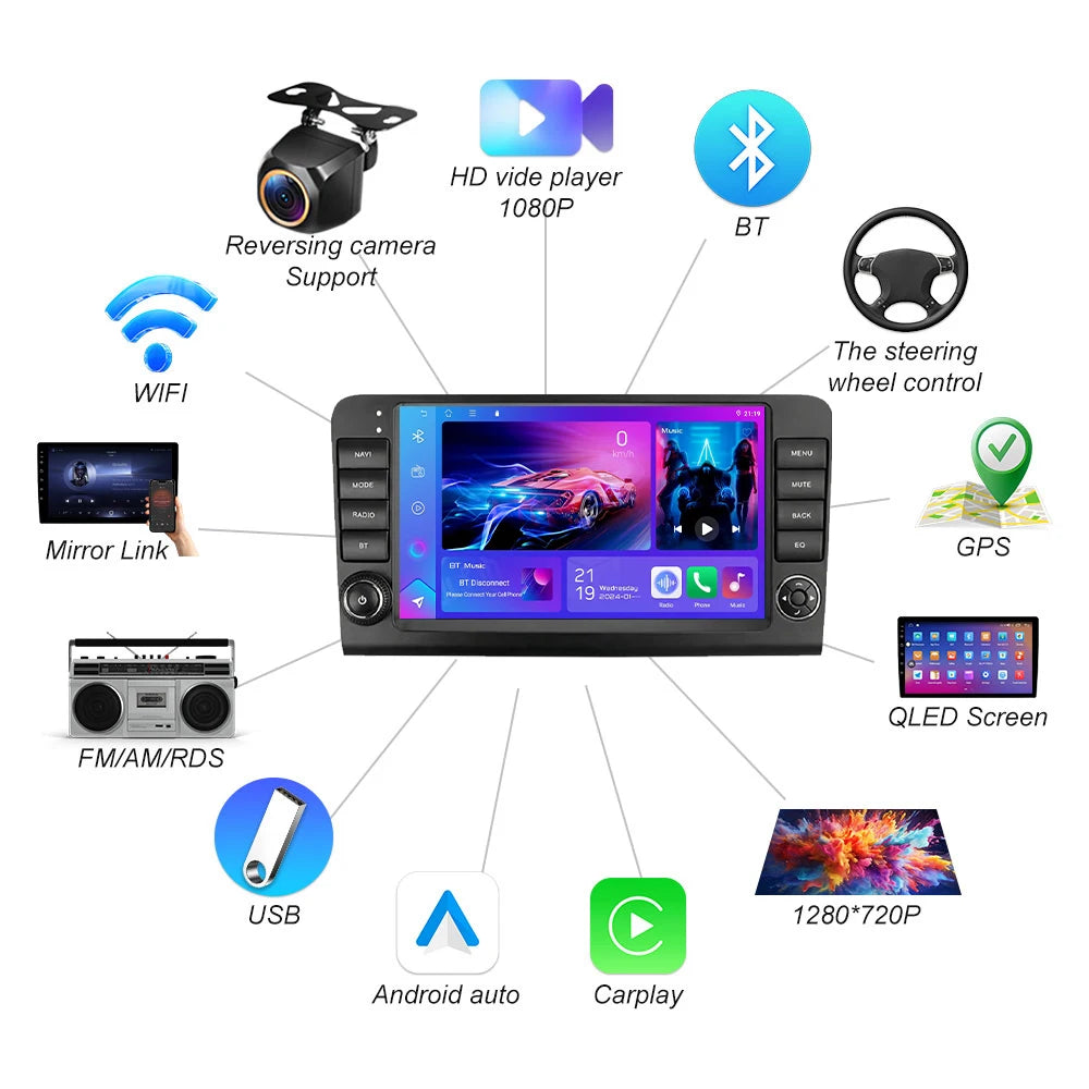 Car Stereo with Apple CarPlay & Android Auto, Compatible with Mercedes-Benz M-Class W164 & GL-Class X164
