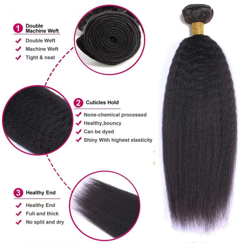 Raw Human Hair Bundles Kinky Straight Brazilian 3 4 Bundles 28 30 Inch Virgin Hair Extension For Women Coarse Yaki Weave Bundles