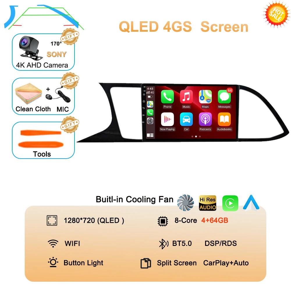 Android Car Stereo for Seat Leon 3 MK3 (2012–2020) — CarPlay, Android Auto, GPS, 4G, 360° Camera Ready