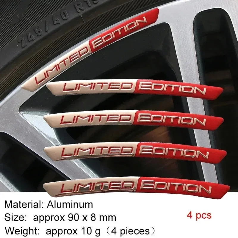 4 Pc Aluminium Alloy Car Hub Stickers, Rim Decorative Strips