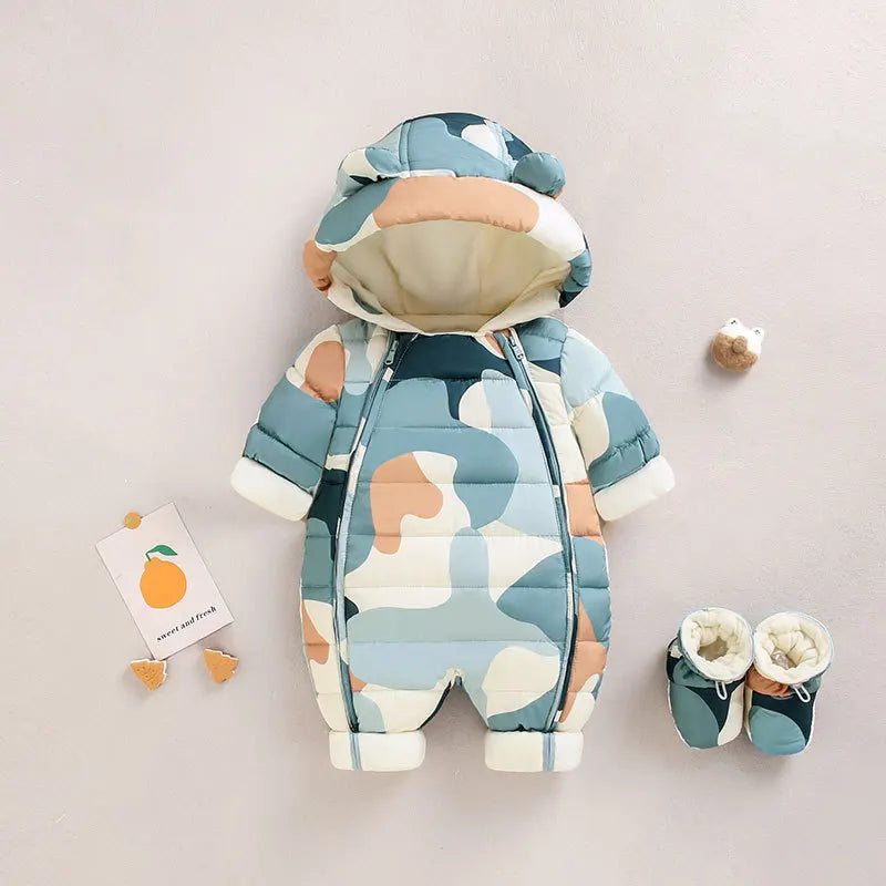 Baby Velvet-Lined Printed Jumpsuit - Thick Winter Romper 3-24 Months - photo 11