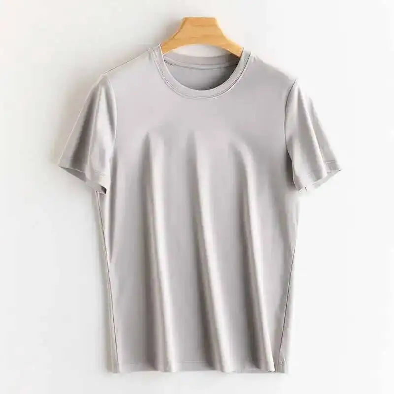 Women's Luxury Mulberry Silk Cotton T-Shirt – Loose Round Neck Short Sleeve Solid Basic Top