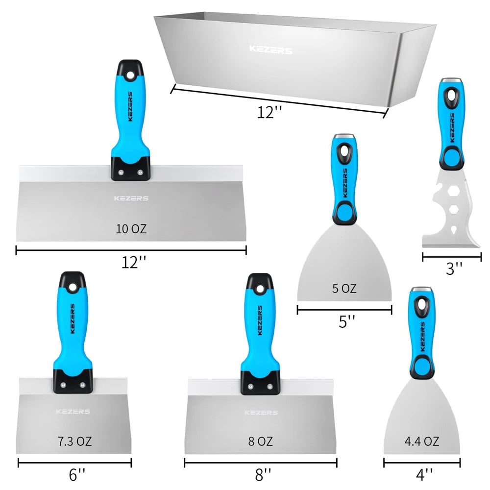 Drywall Hand Tool Kit 7 Pc, Stainless Steel Knives 3-12in